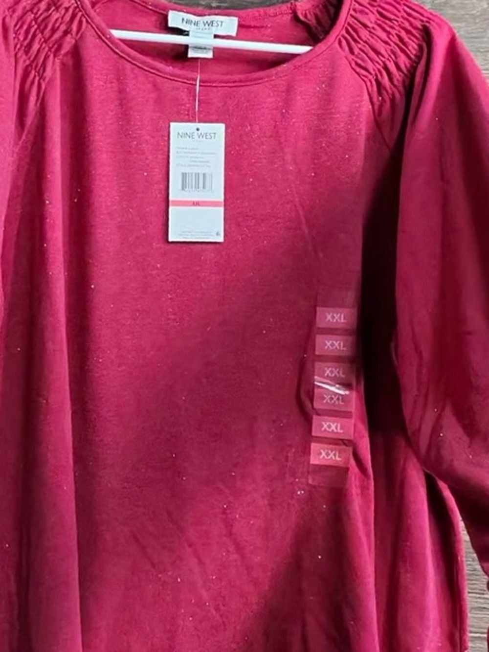 Nine West Raspberry Long-Sleeve Ruffle Shoulder Top - Picture 8 of 8